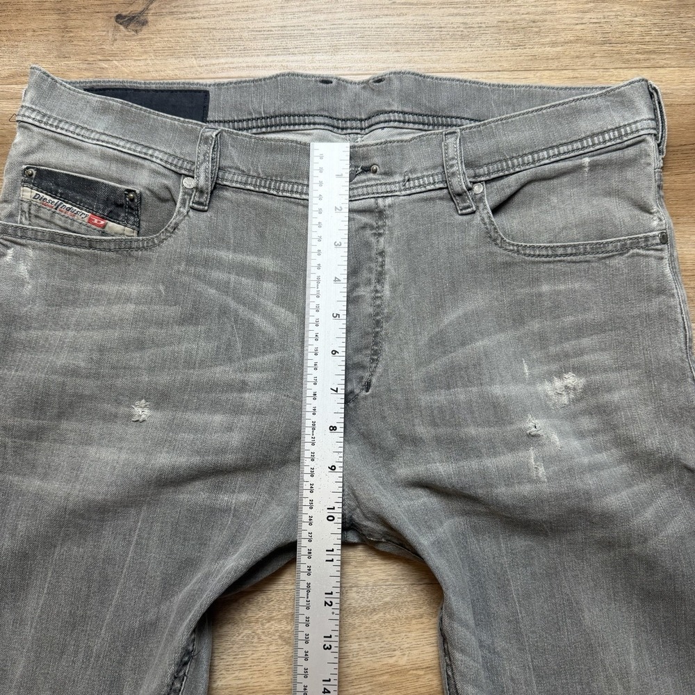 Diesel Tepphar Jeans Men 34x32 Gray Slim Carrot Stretch Distressed Whiskered - Picture 14 of 16